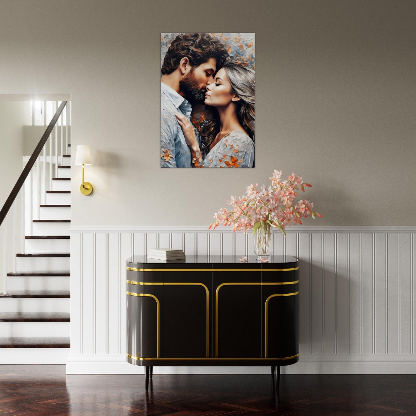 tableau design d'un couple d'amoureux pour l'entrée d'une maison