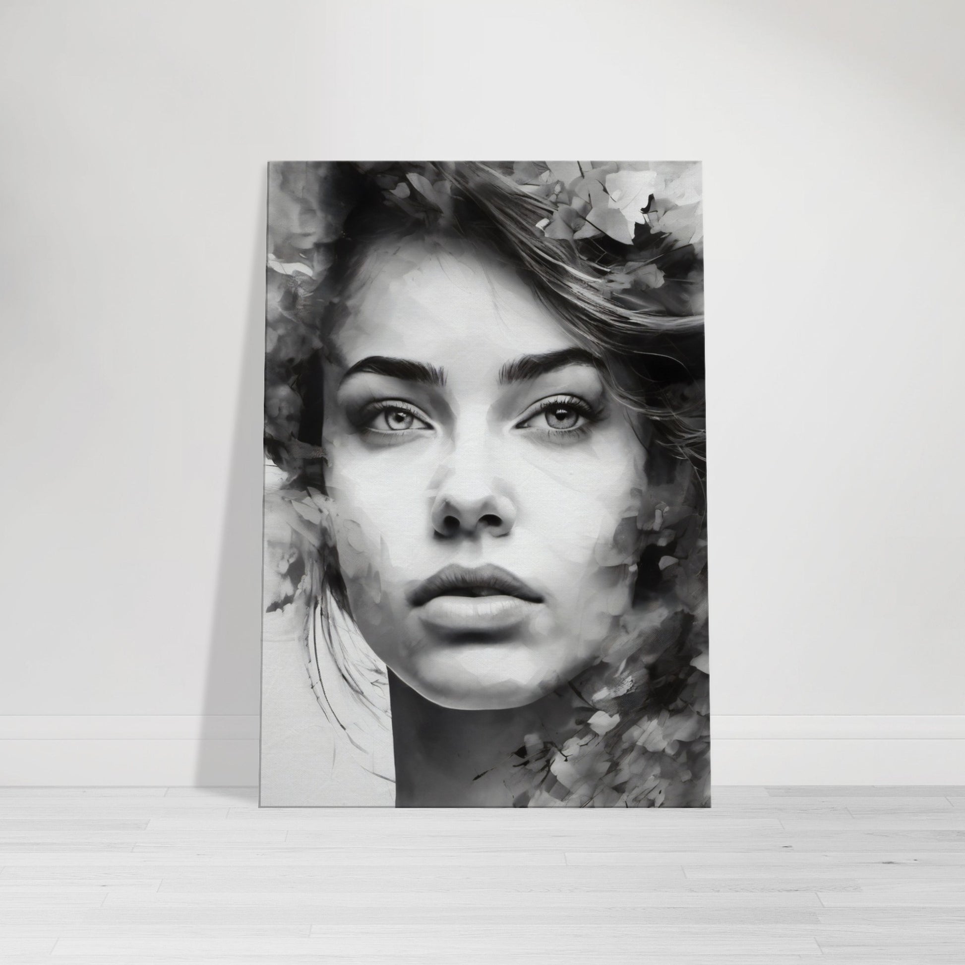 Tableau de femme pensive en noir et blanc