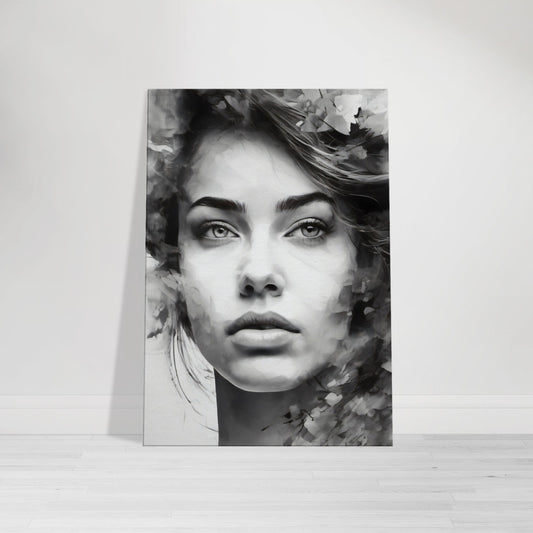 Tableau de femme pensive en noir et blanc