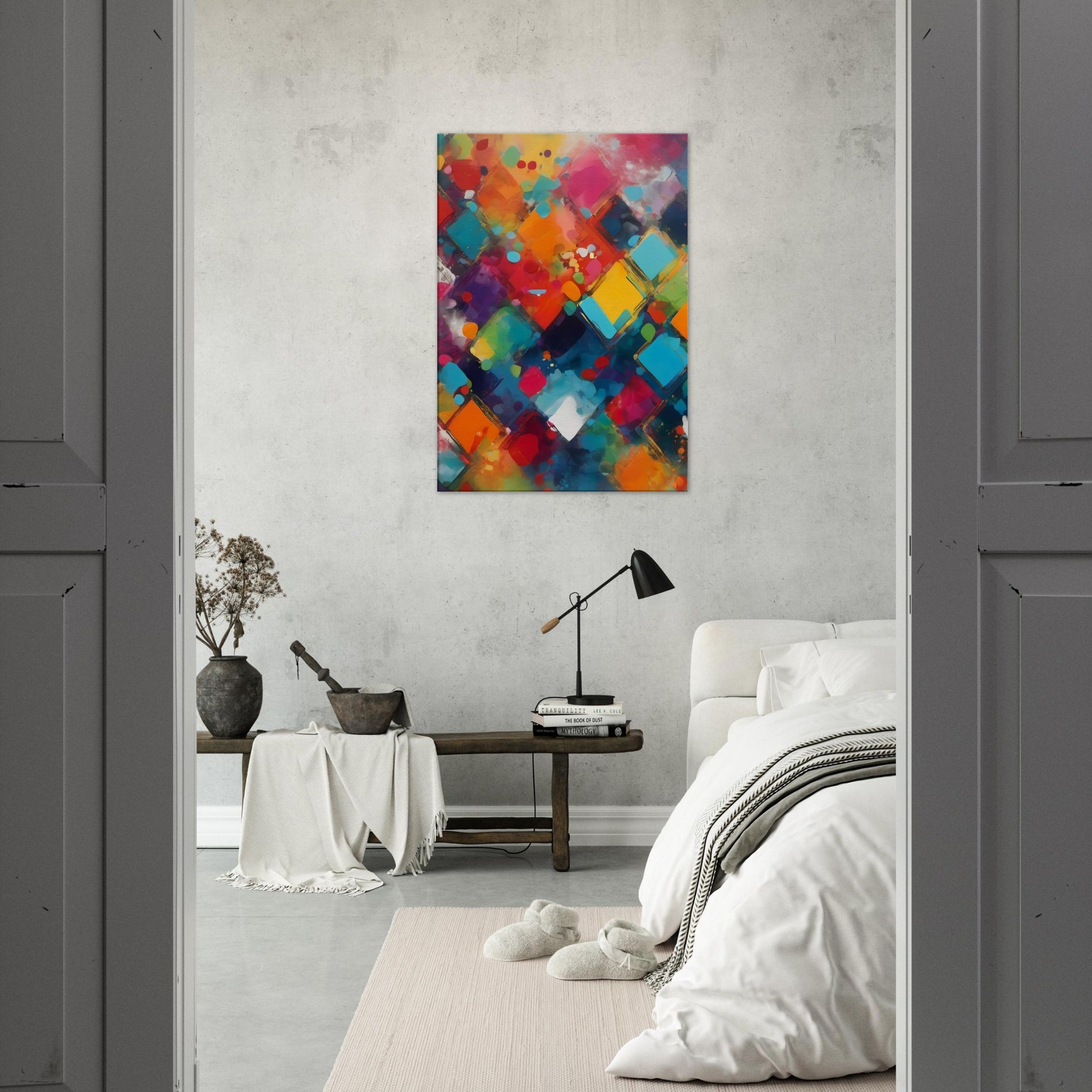 tableau design coloré dans la chambre