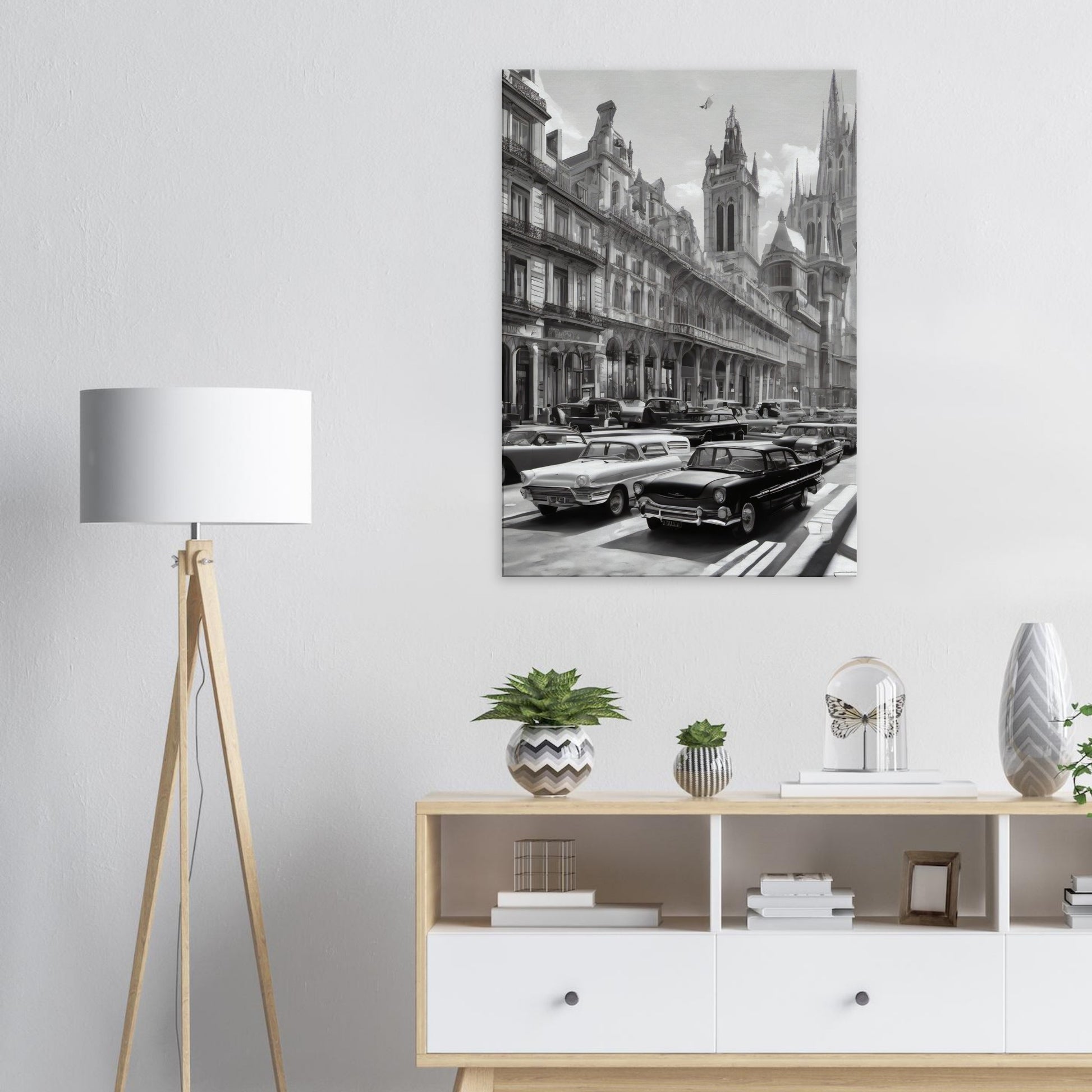 Tableau vintage en noir et blanc salon