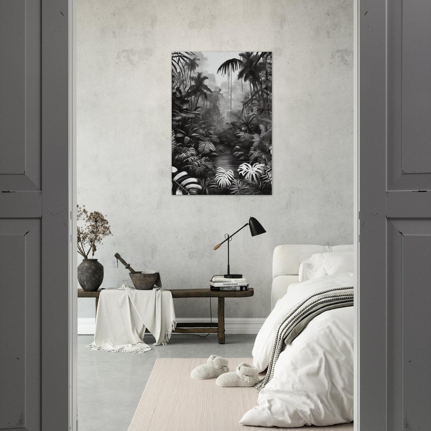 tableau jungle en noir et blanc chambre