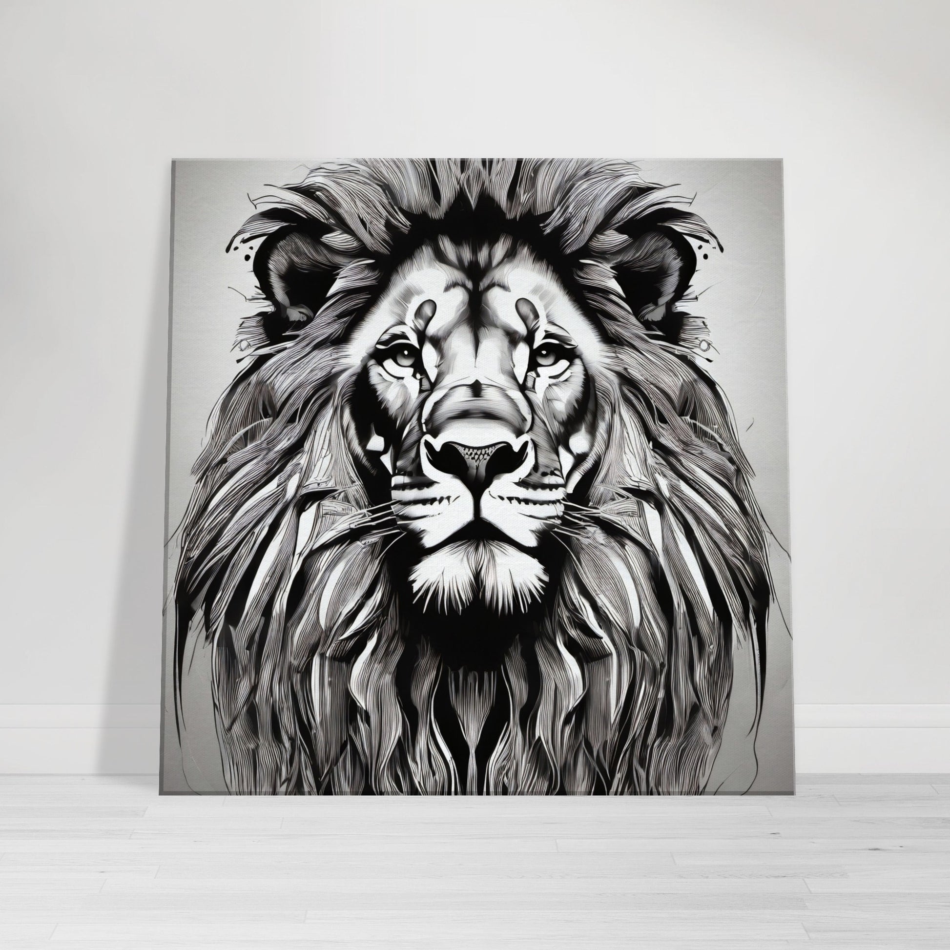 tableau lion en noir et blanc