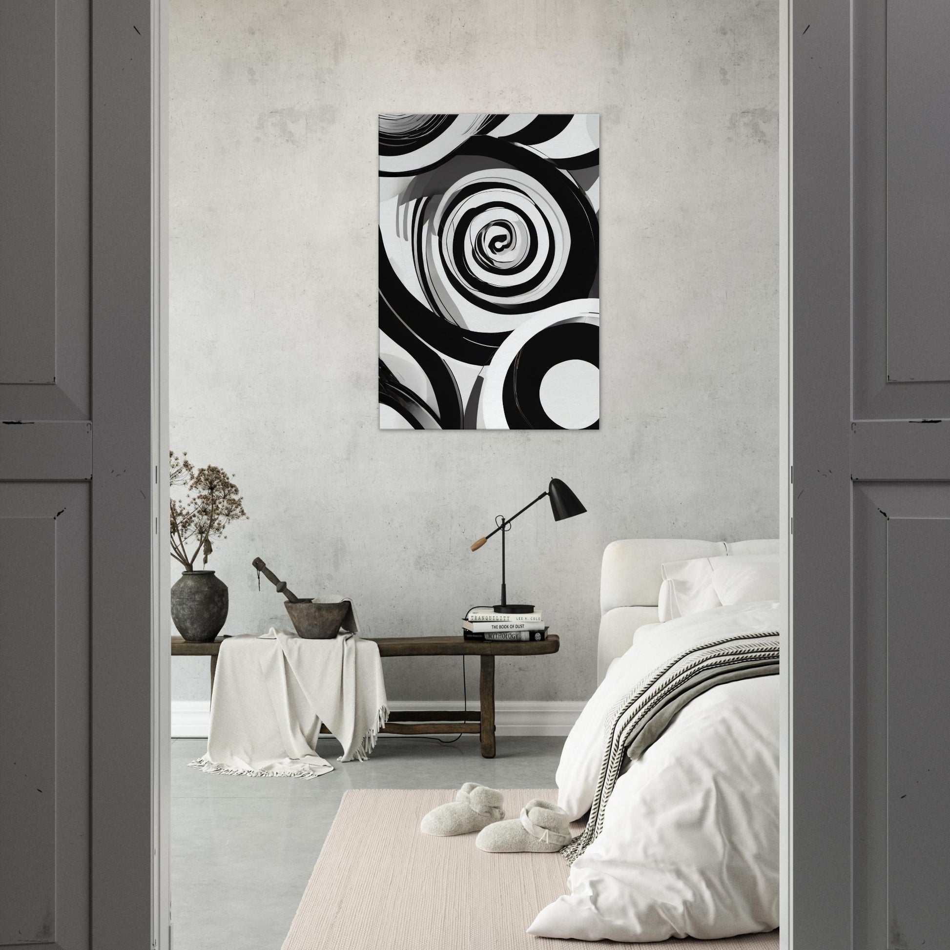 tableau abstrait en noir et blanc chambre