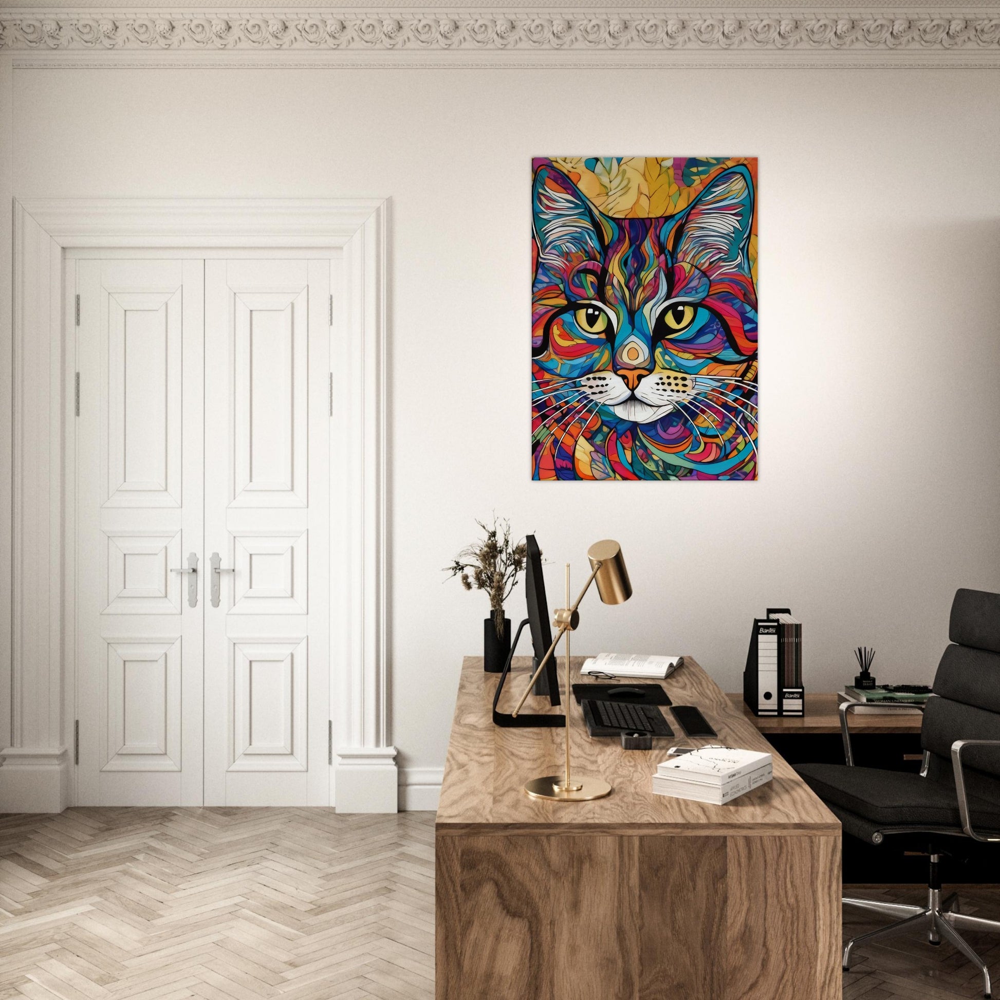 tableau deco de chat coloré dans le bureau