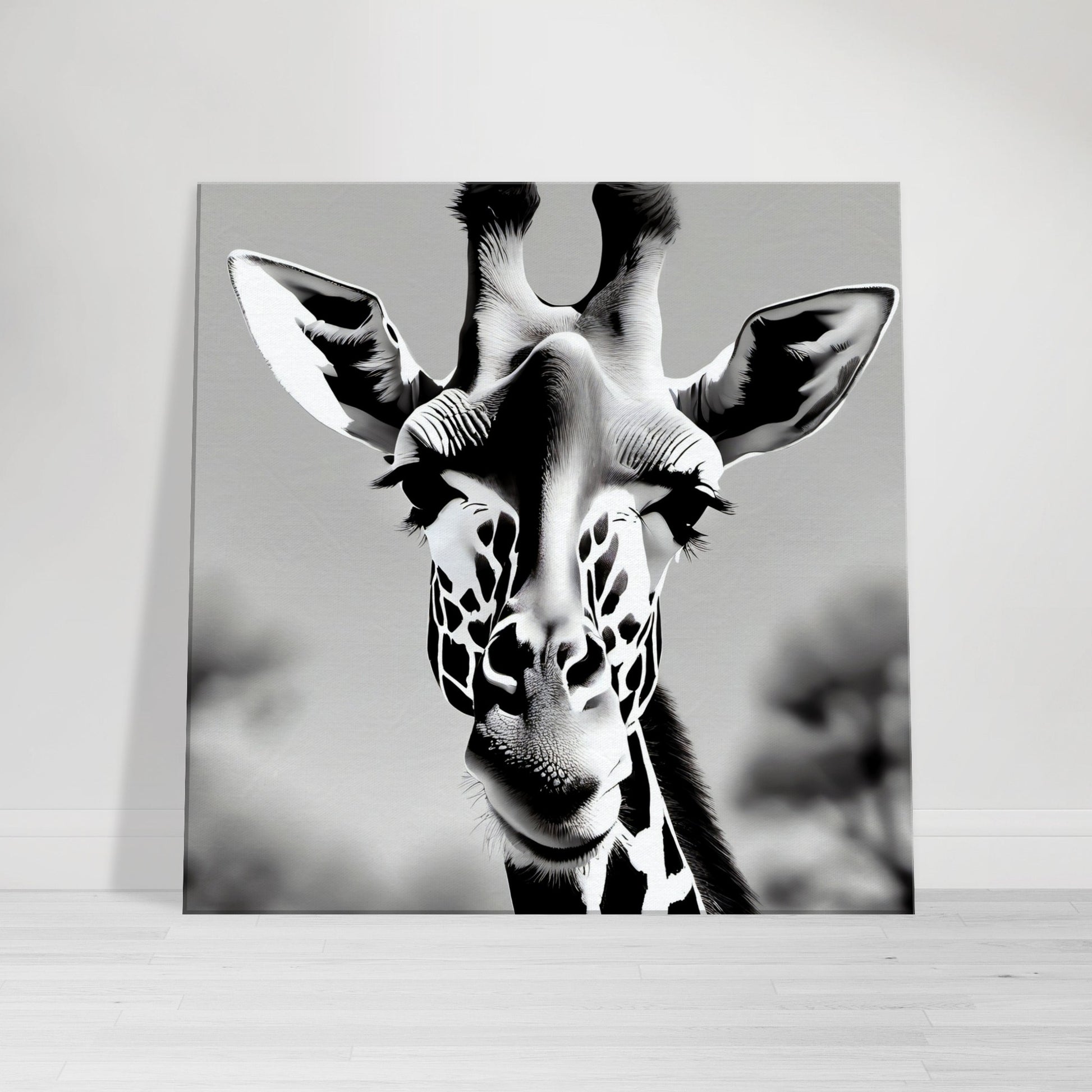 tableau de girafe en noir et blanc