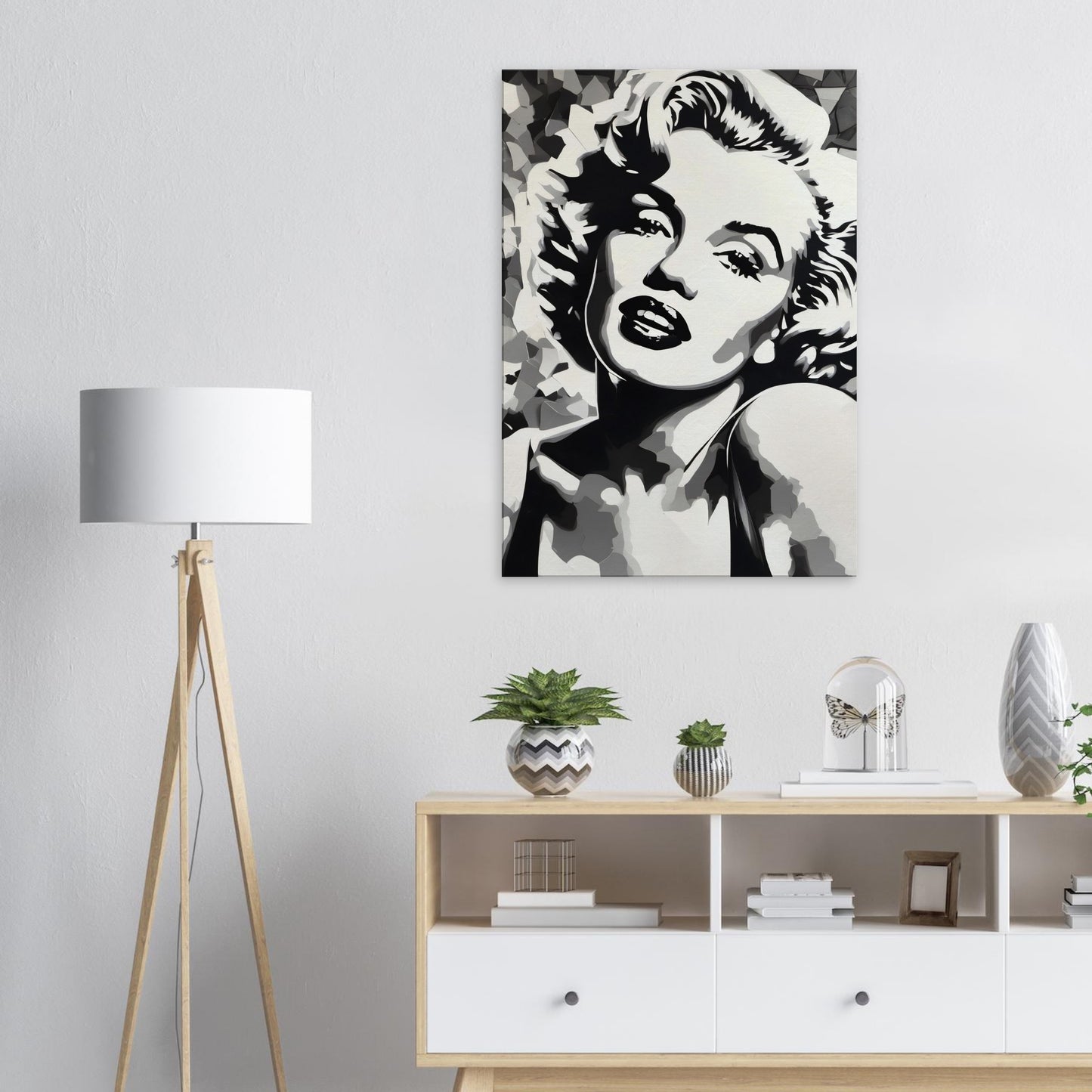 tableau de marilyn monroe en noir et blanc dans la salle a manger