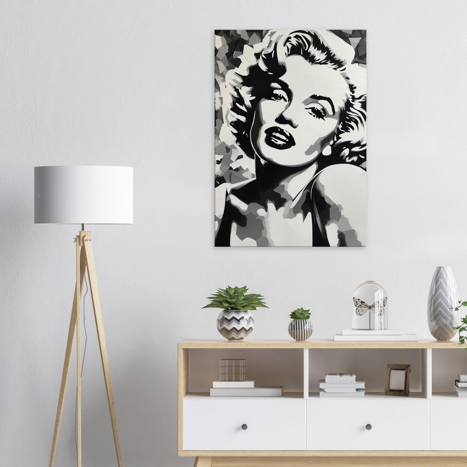tableau de marilyn monroe en noir et blanc dans la salle a manger