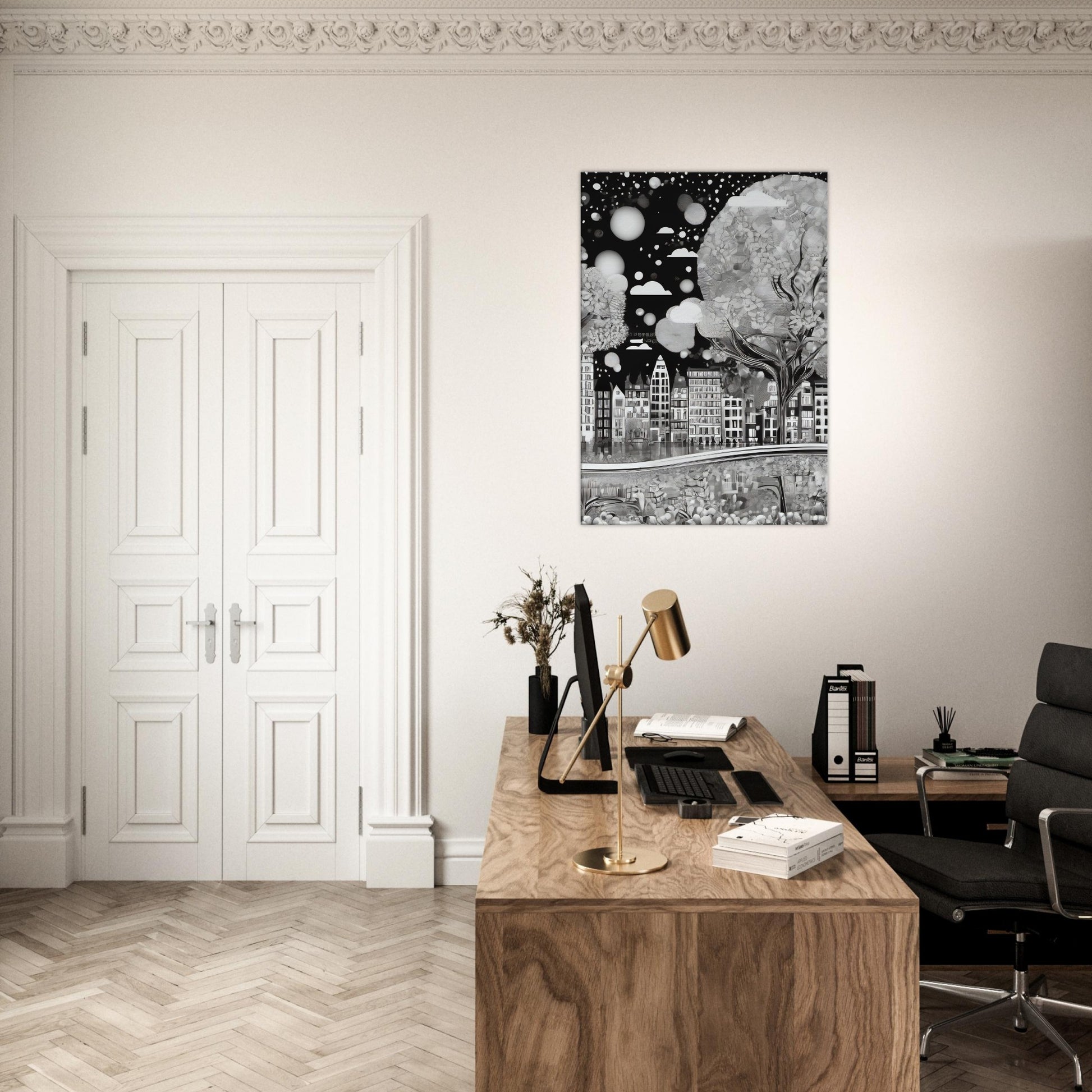 tableau design ville noir et blanc bureau