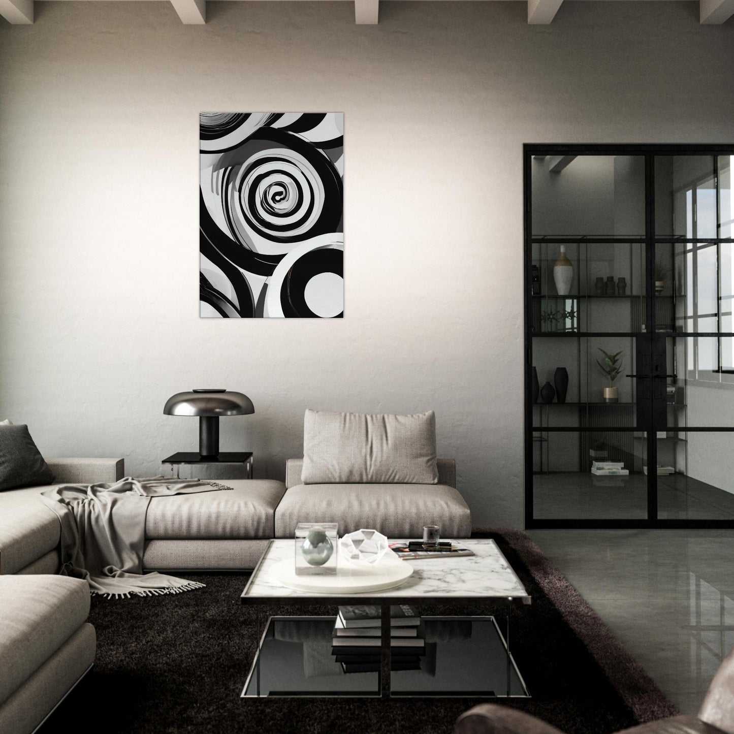 tableau abstrait en noir et blanc salon