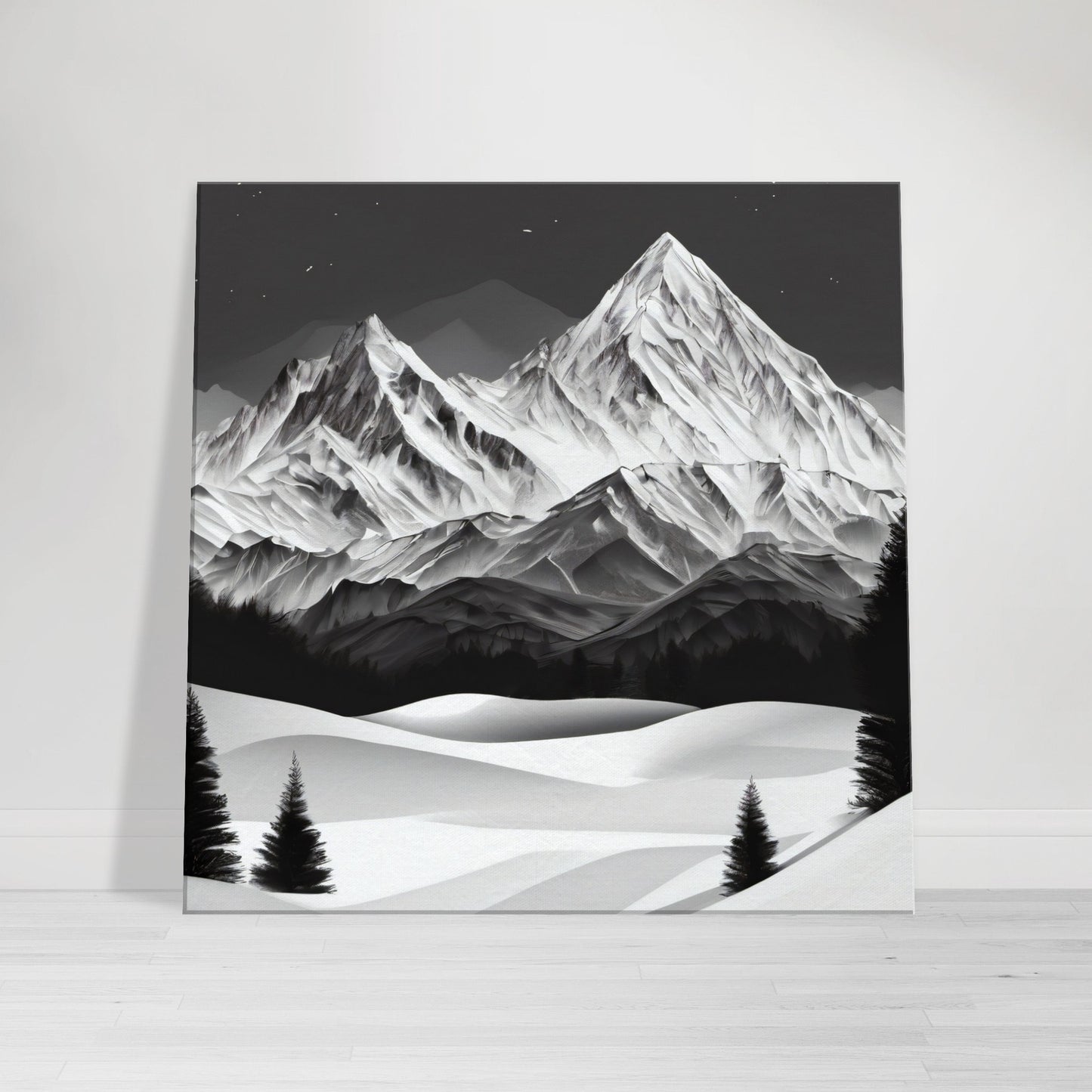 tableau de montagne en noir et blanc