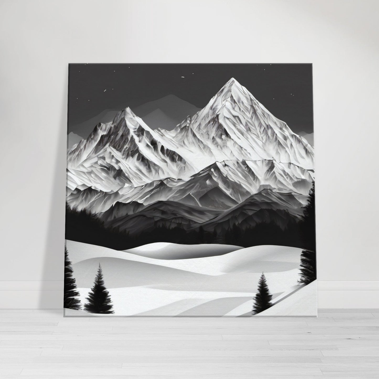 tableau de montagne en noir et blanc
