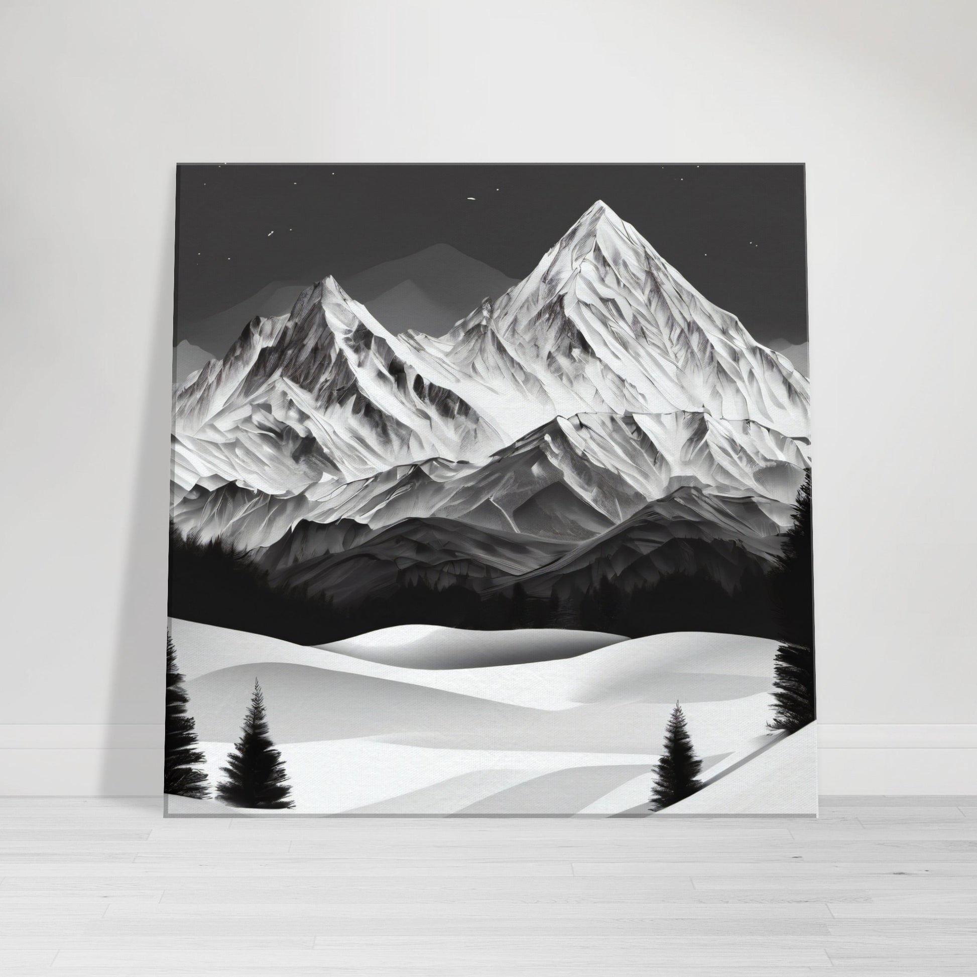 tableau de montagne en noir et blanc