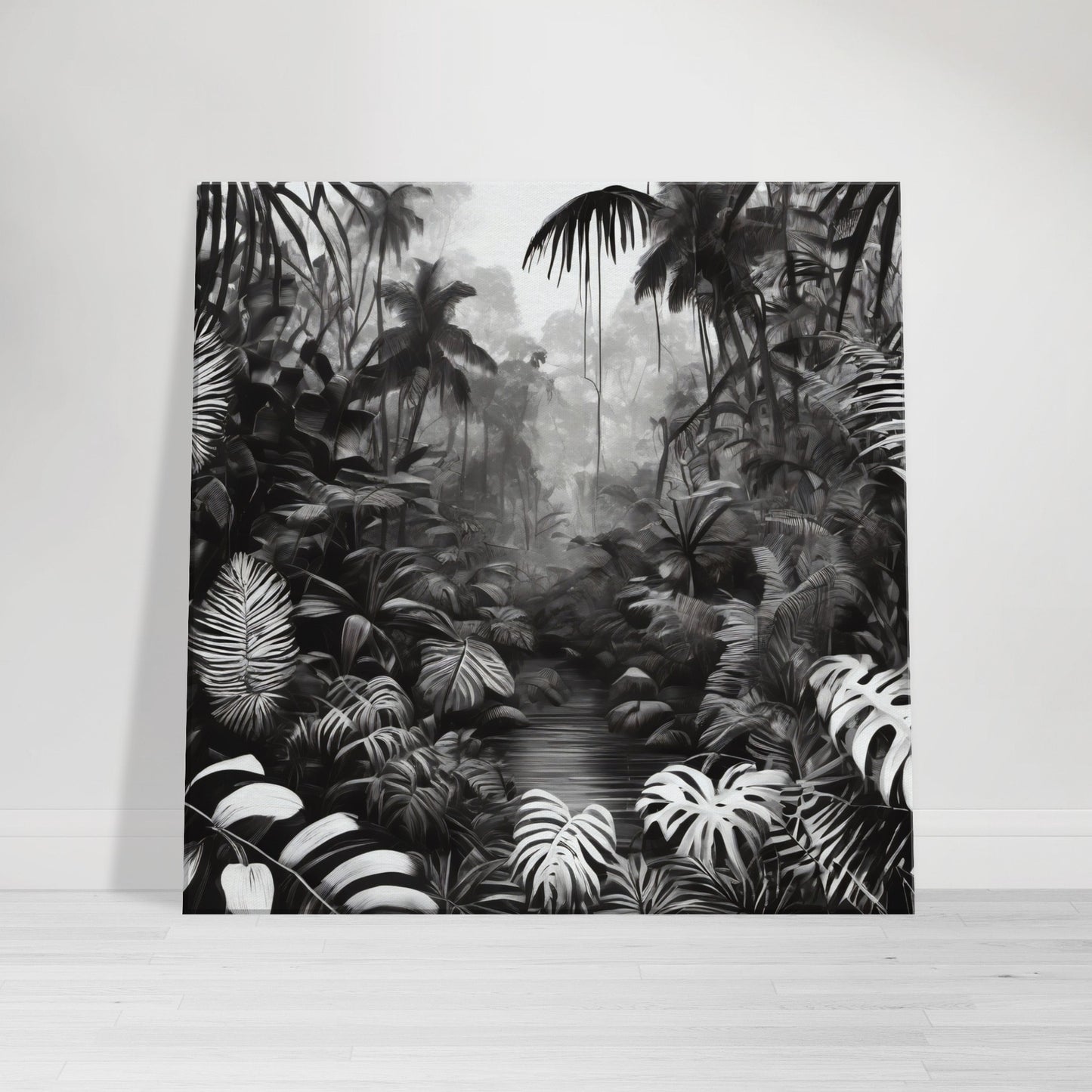 tableau jungle en noir et blanc