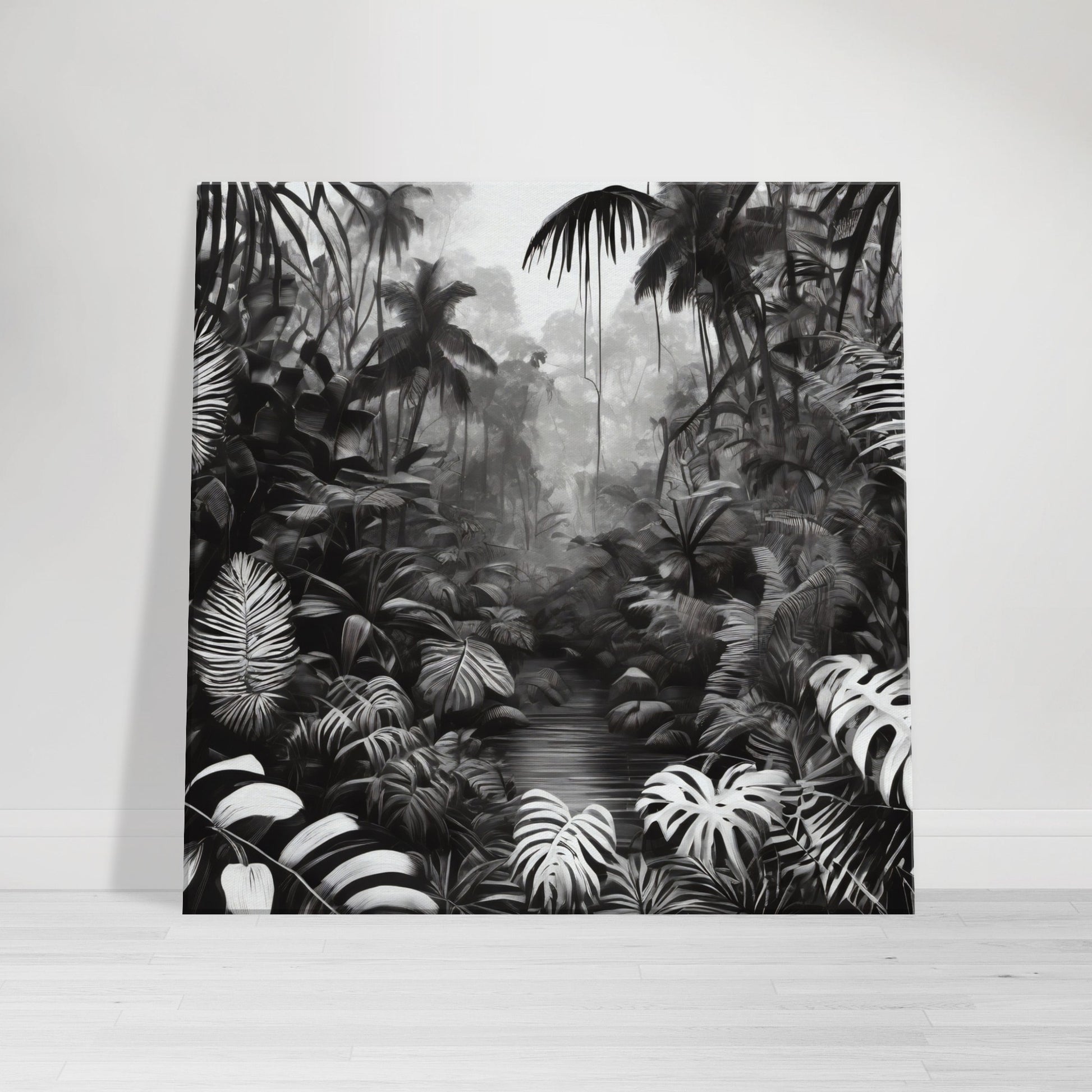 tableau jungle en noir et blanc