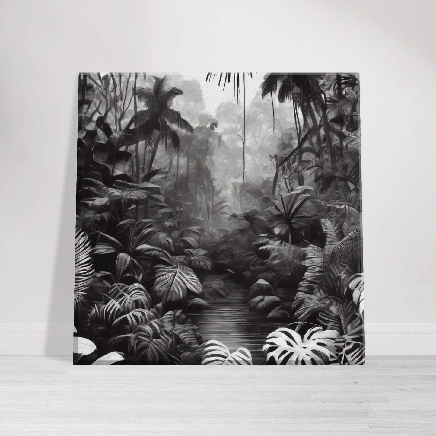 tableau jungle en noir et blanc