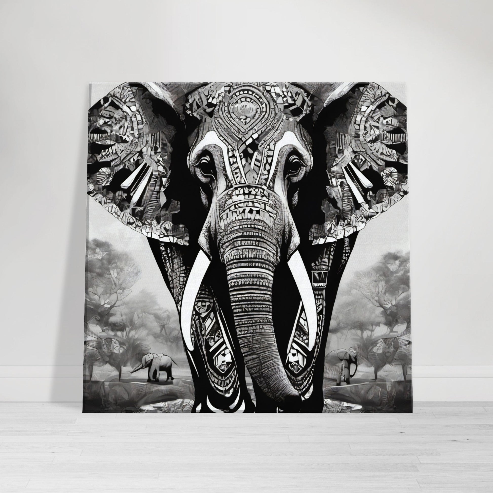 tableau elephant noir et blanc