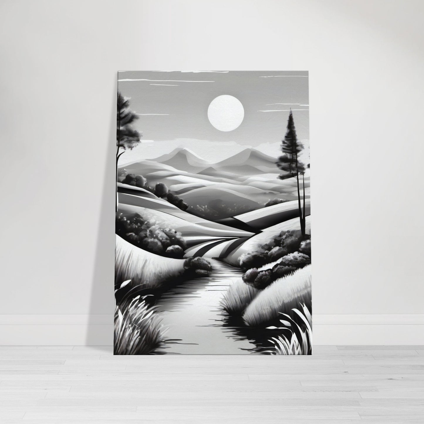 tableau de paysage en noir et blanc