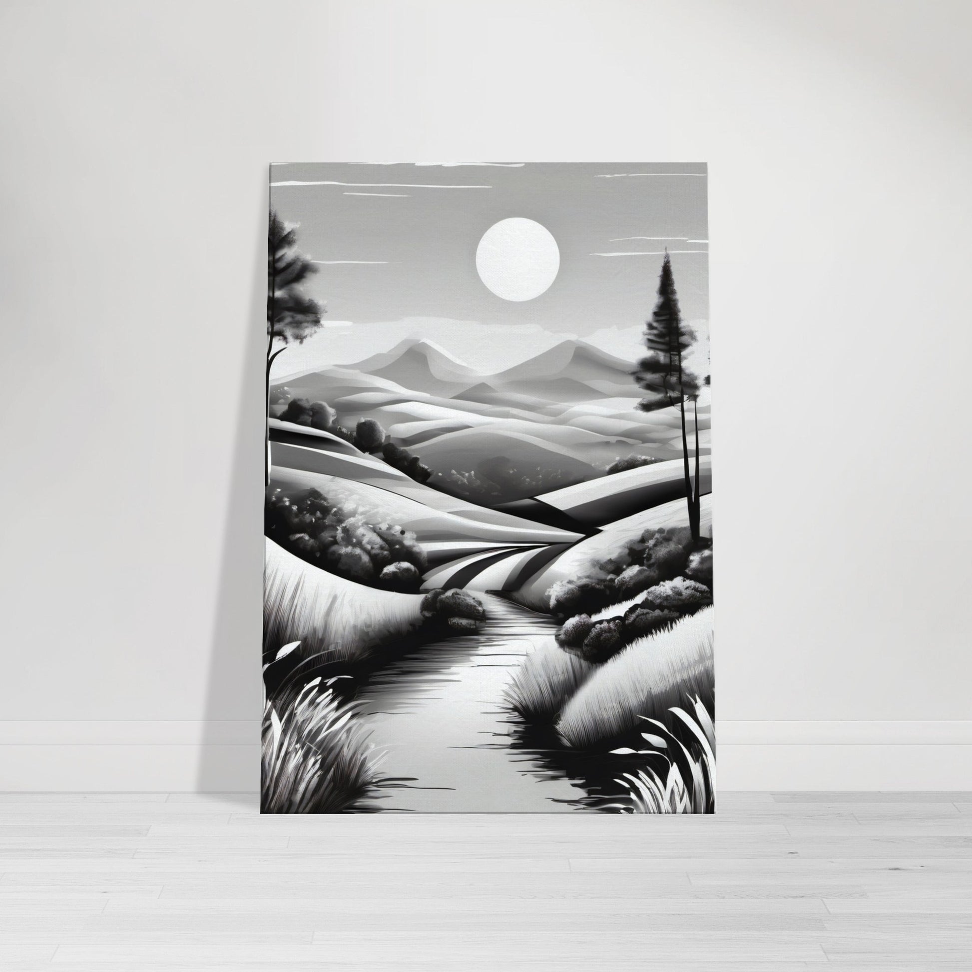 tableau de paysage en noir et blanc