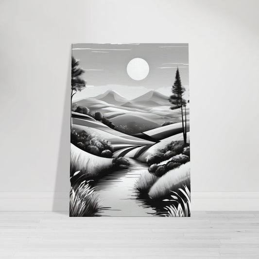 tableau de paysage en noir et blanc