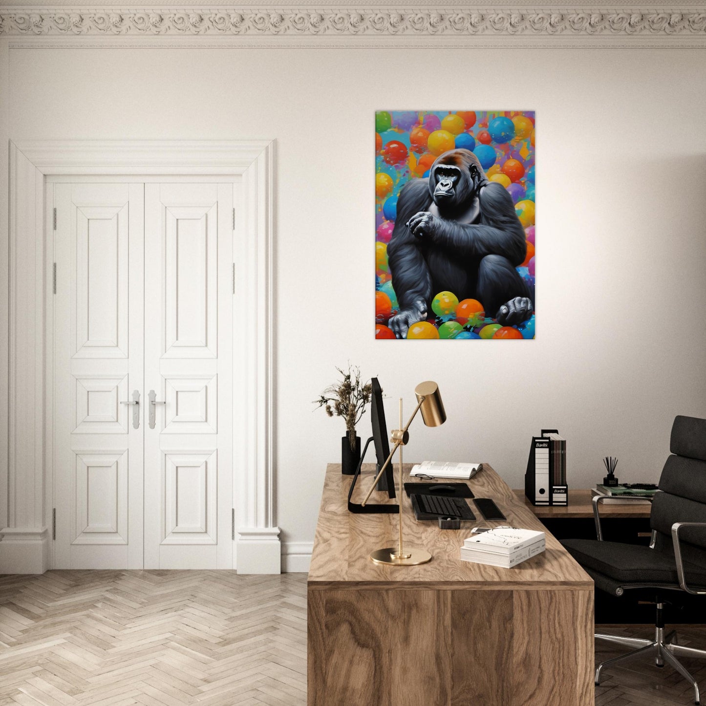 tableau gorille street art dans le bureau