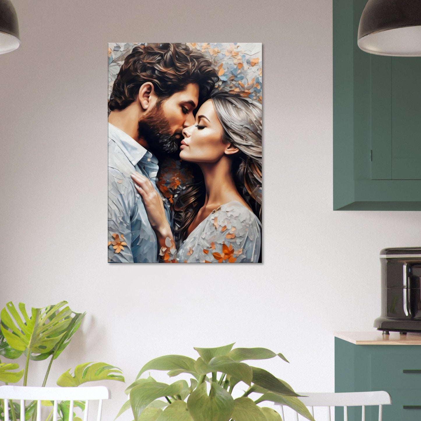 tableau design d'un couple d'amoureux dans la cuisine
