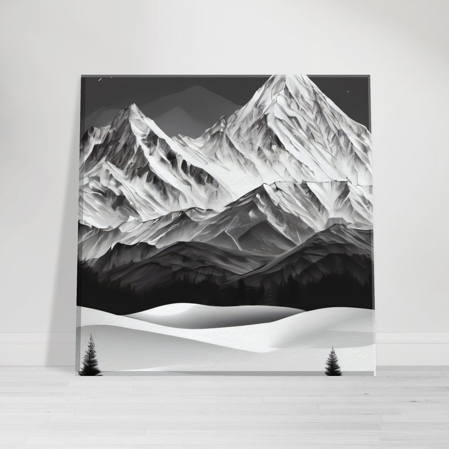 tableau de montagne en noir et blanc