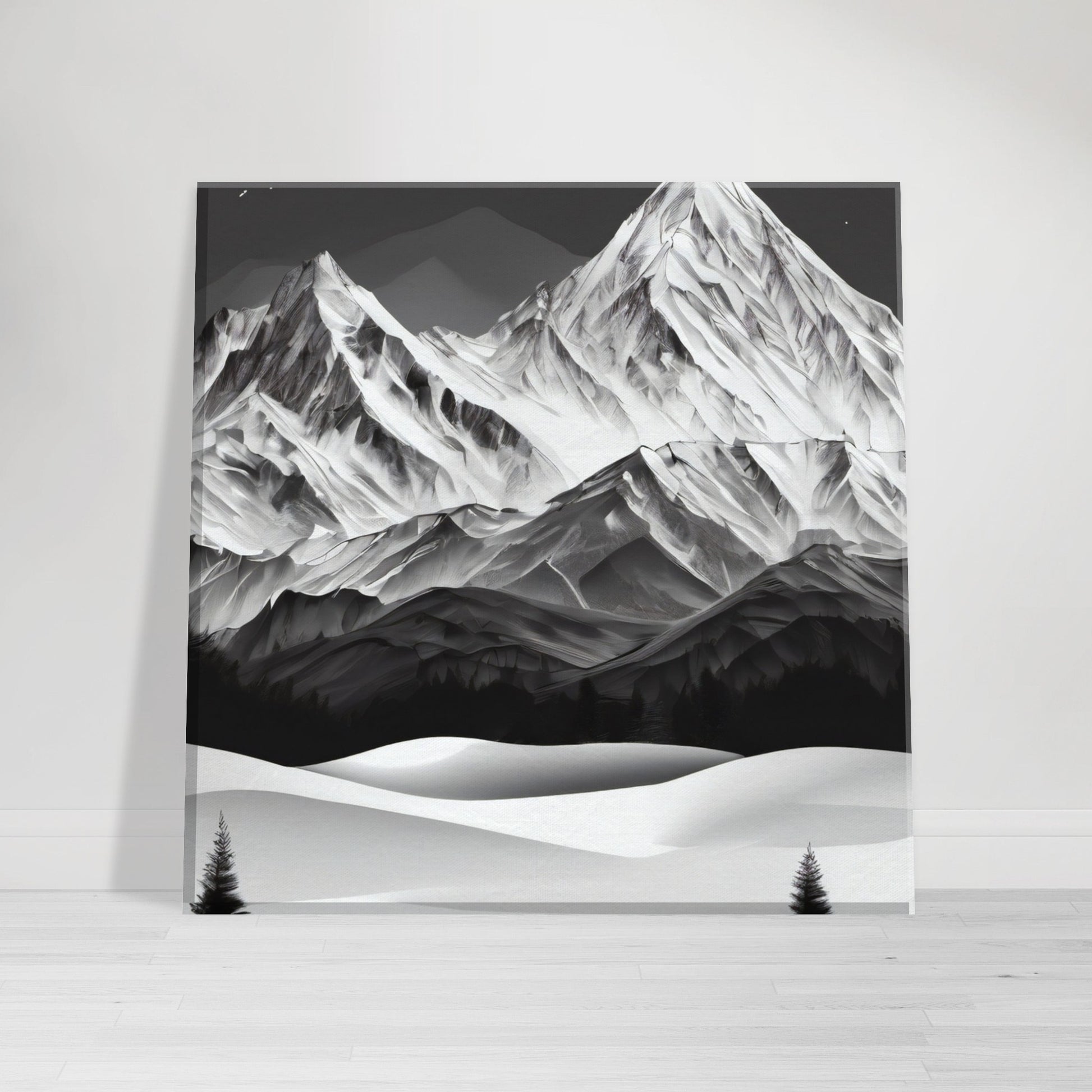 tableau de montagne en noir et blanc
