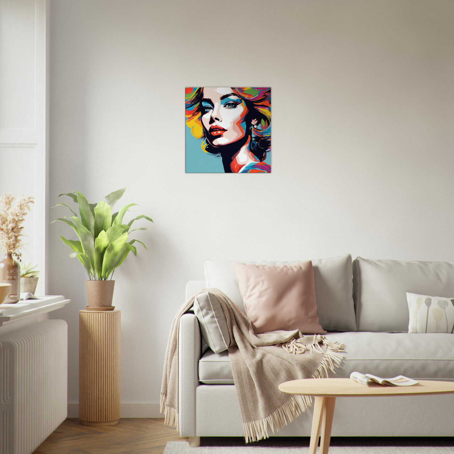 Tableau coloré du visage d'une femme dans le salon