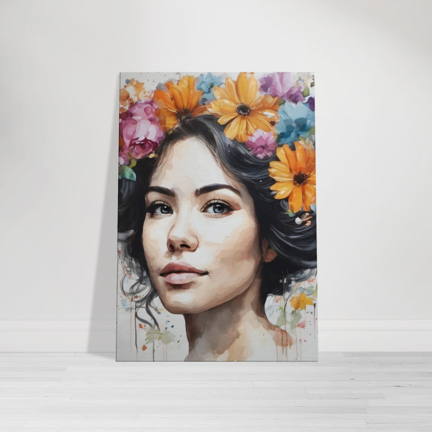 tableau femme fleurs cheveux