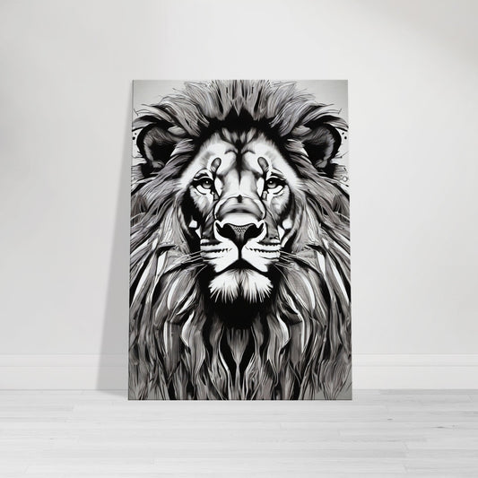 tableau lion en noir et blanc