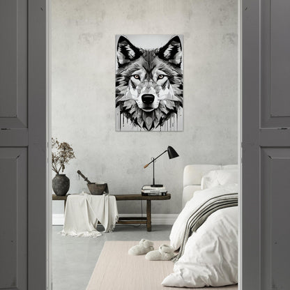 tableau de loup en noir et blanc dans la chambre