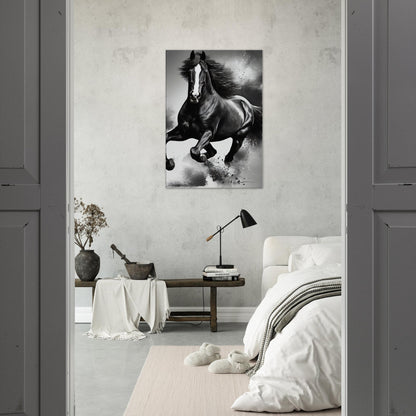 tableau cheval en noir et blanc chambre