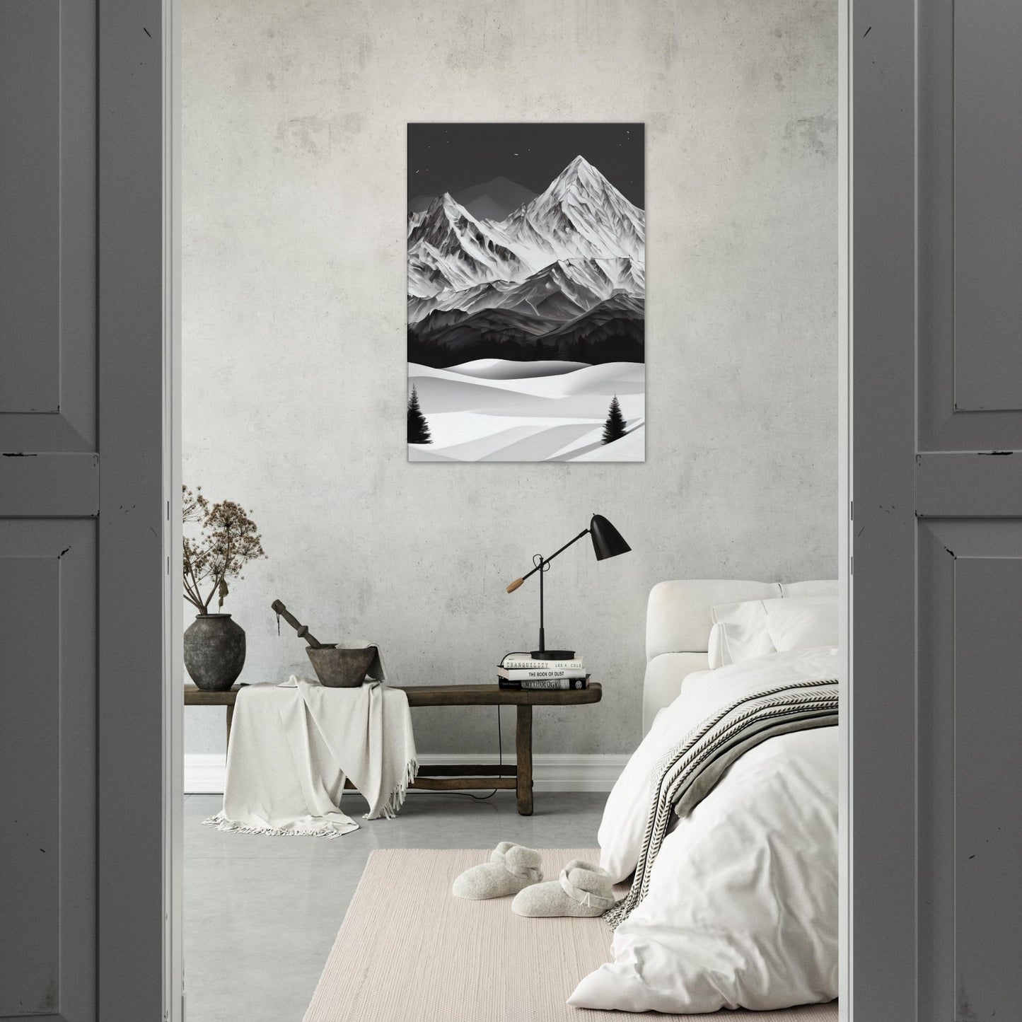 tableau de montagne en noir et blanc chambre