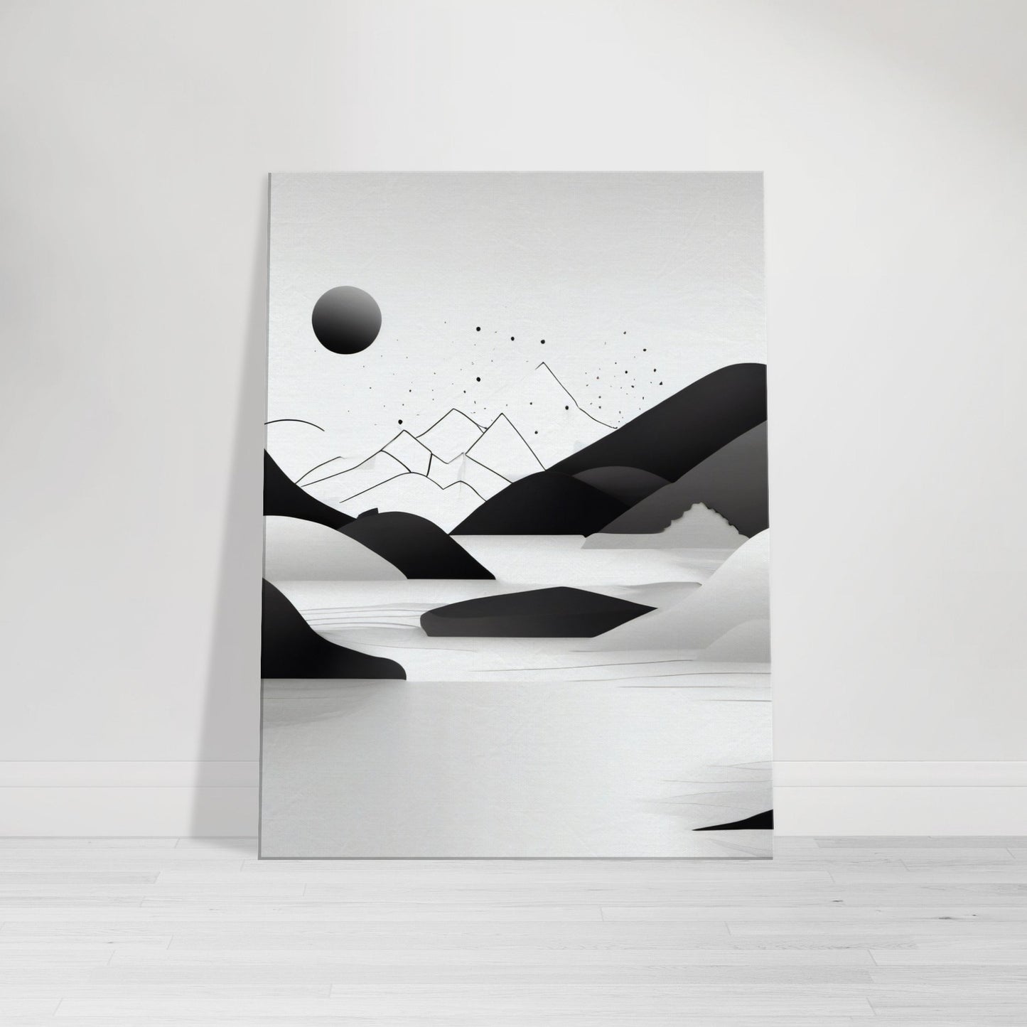 Tableau minimaliste de montagnes en noir et blanc