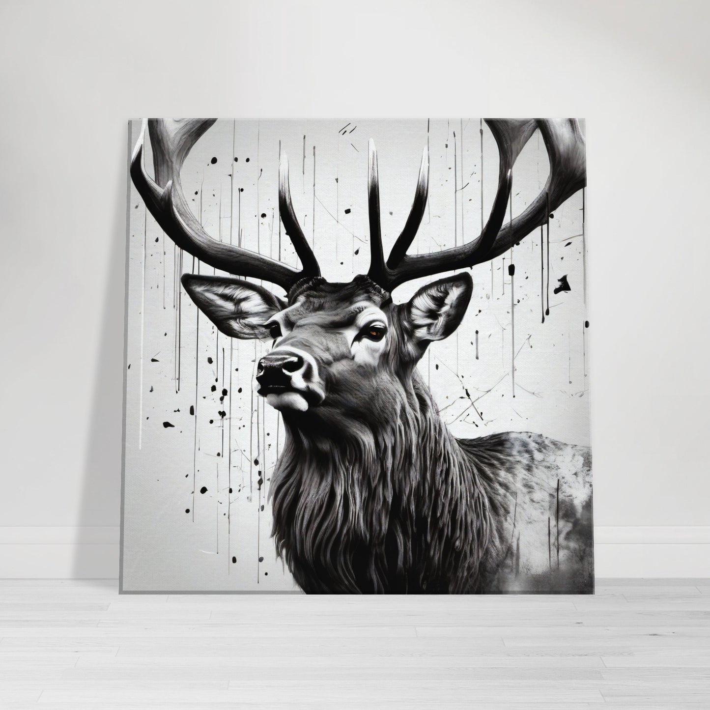 tableau cerf noir et blanc