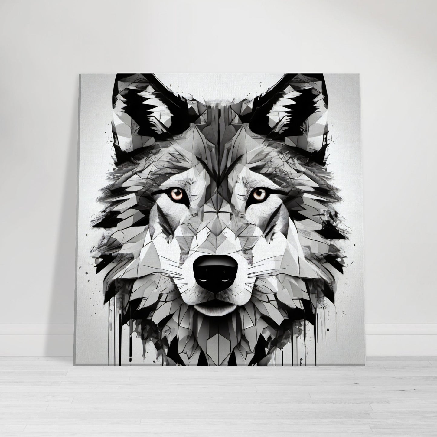 tableau de loup en noir et blanc