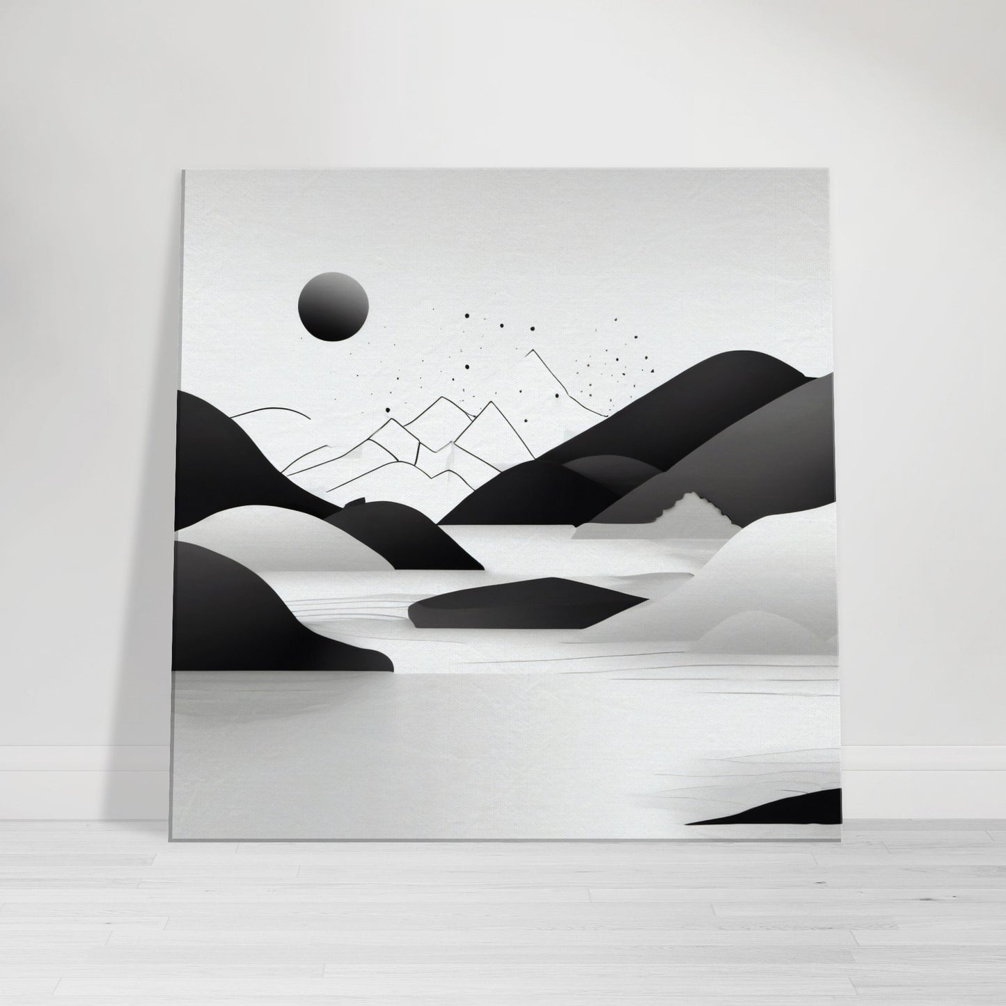 Tableau minimaliste de montagnes en noir et blanc