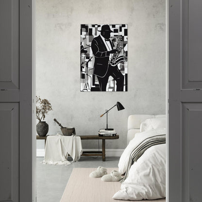 tableau de jazz en noir et blanc dans la chambre