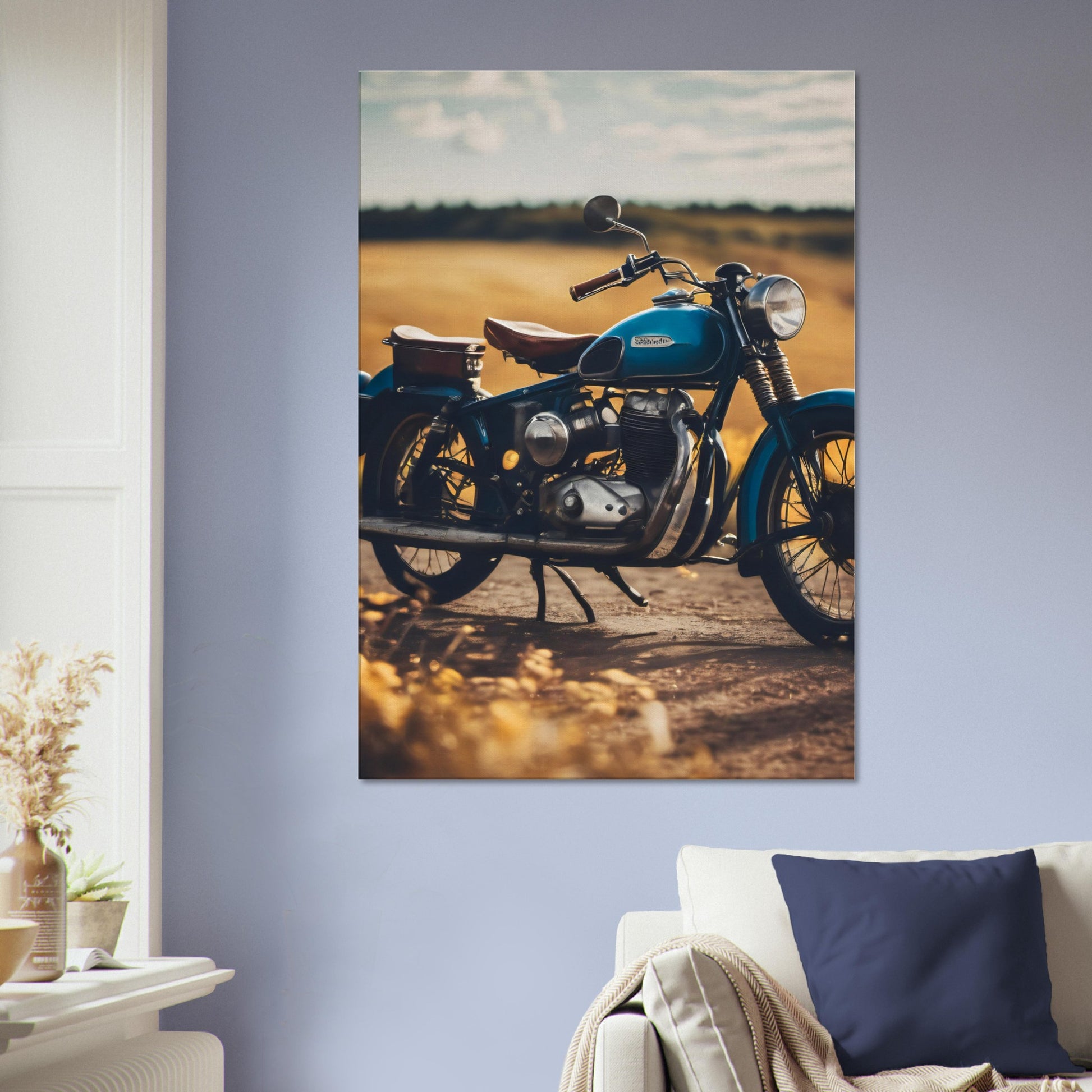 tableau moto vintage dans le salon