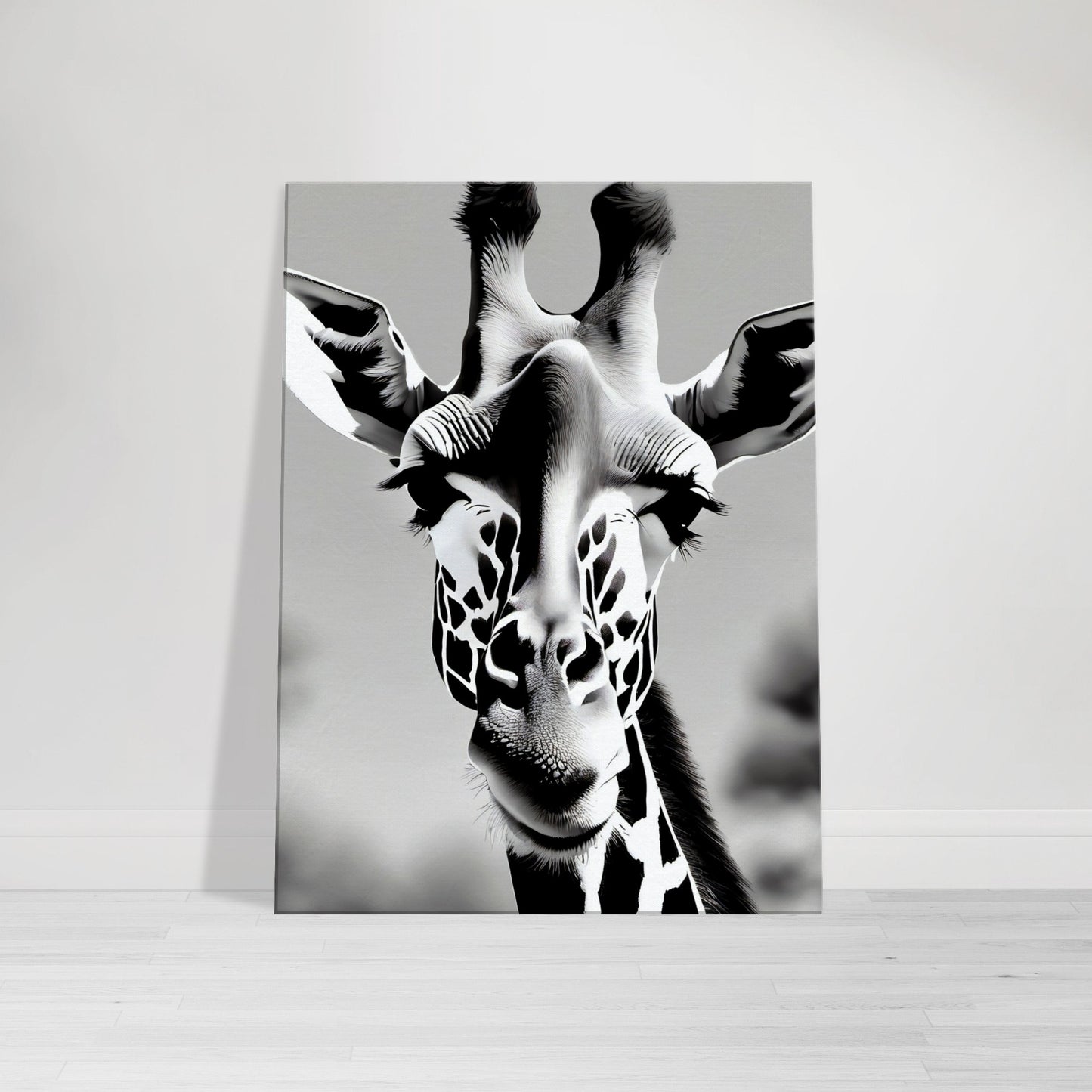 tableau de girafe en noir et blanc
