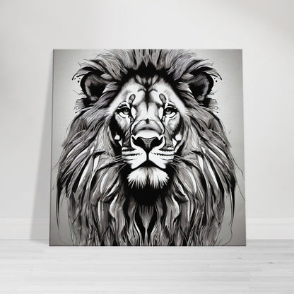 tableau lion en noir et blanc