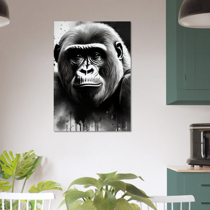 tableau de gorille en noir et blanc dans la salle a manger