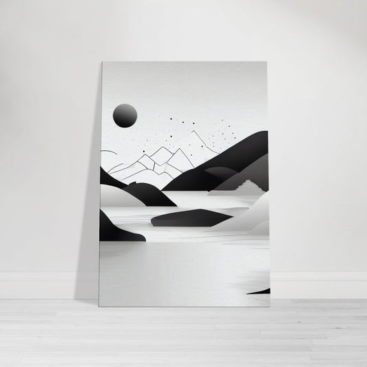 Tableau minimaliste de montagnes en noir et blanc