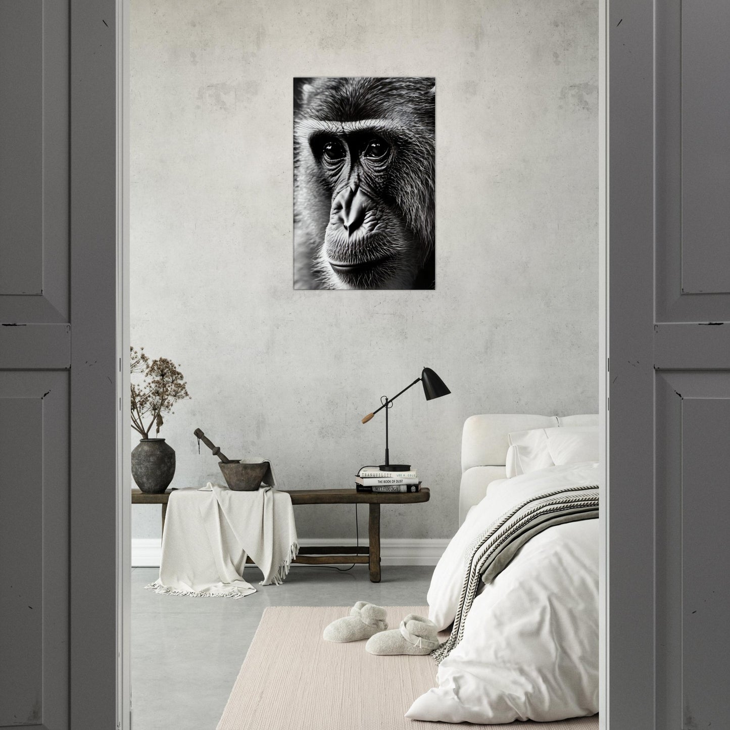 tableau singe noir et blanc chambre