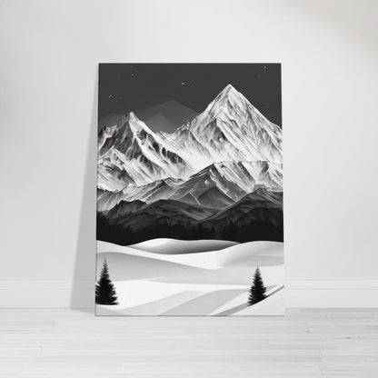 tableau de montagne en noir et blanc