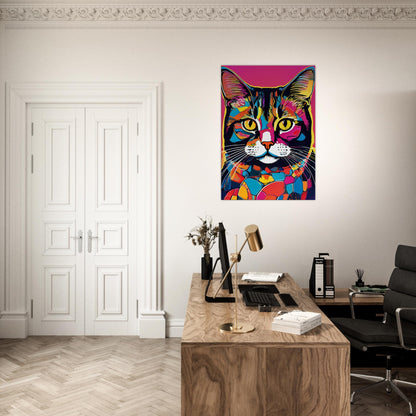 tableau chat pop art dans le bureau