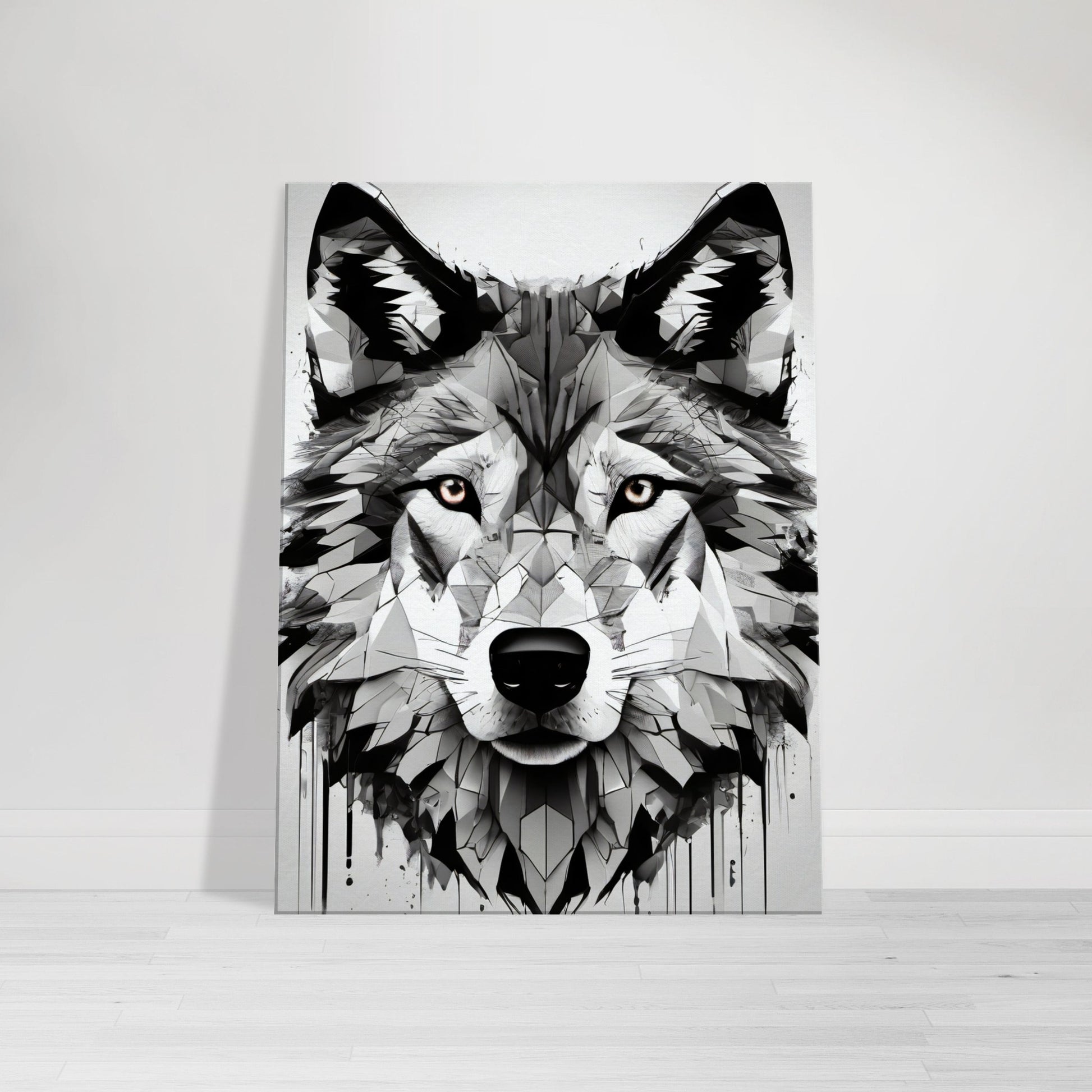 tableau de loup en noir et blanc