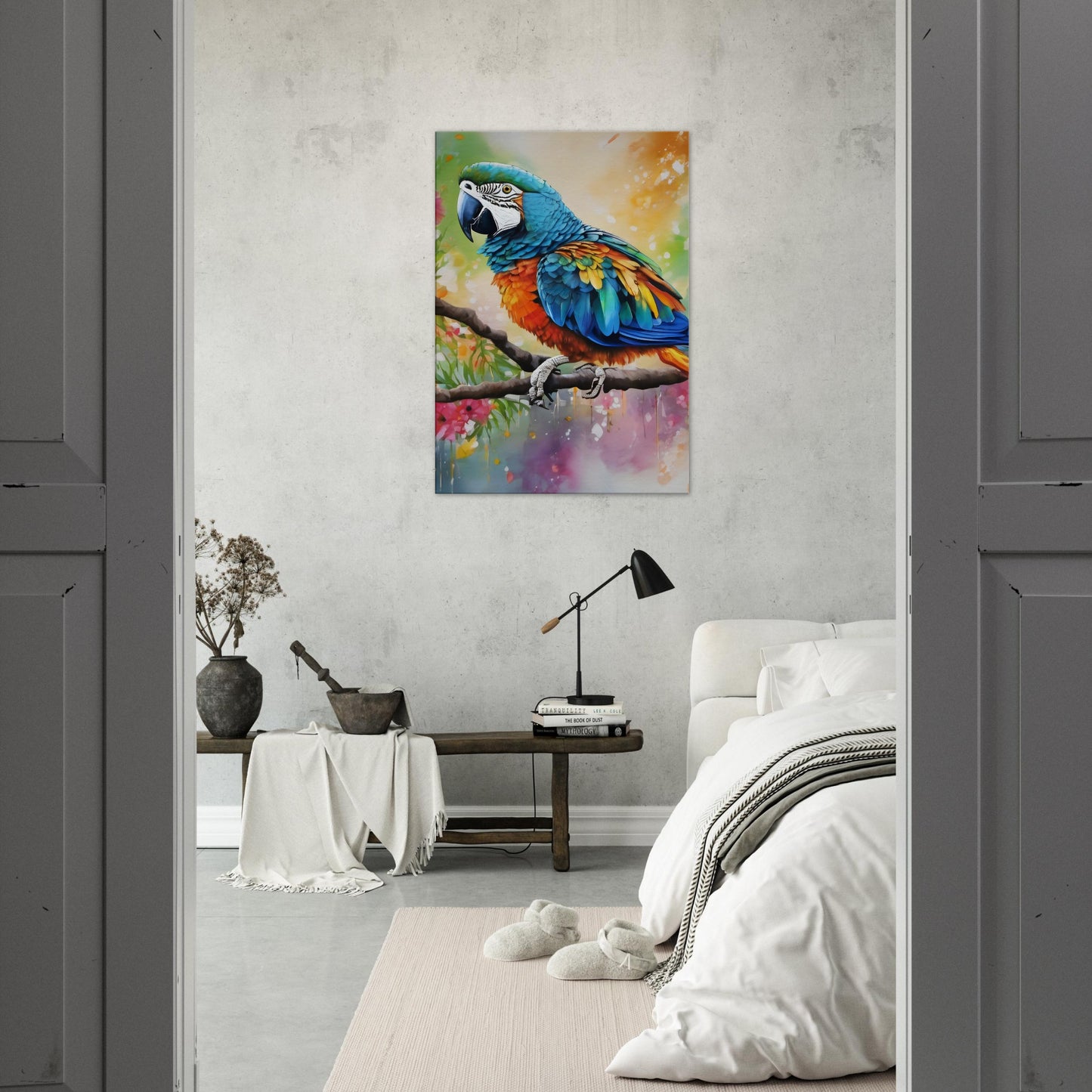 tableau perroquet coloré dans la chambre