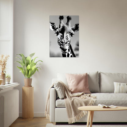 tableau de girafe en noir et blanc dans le salon